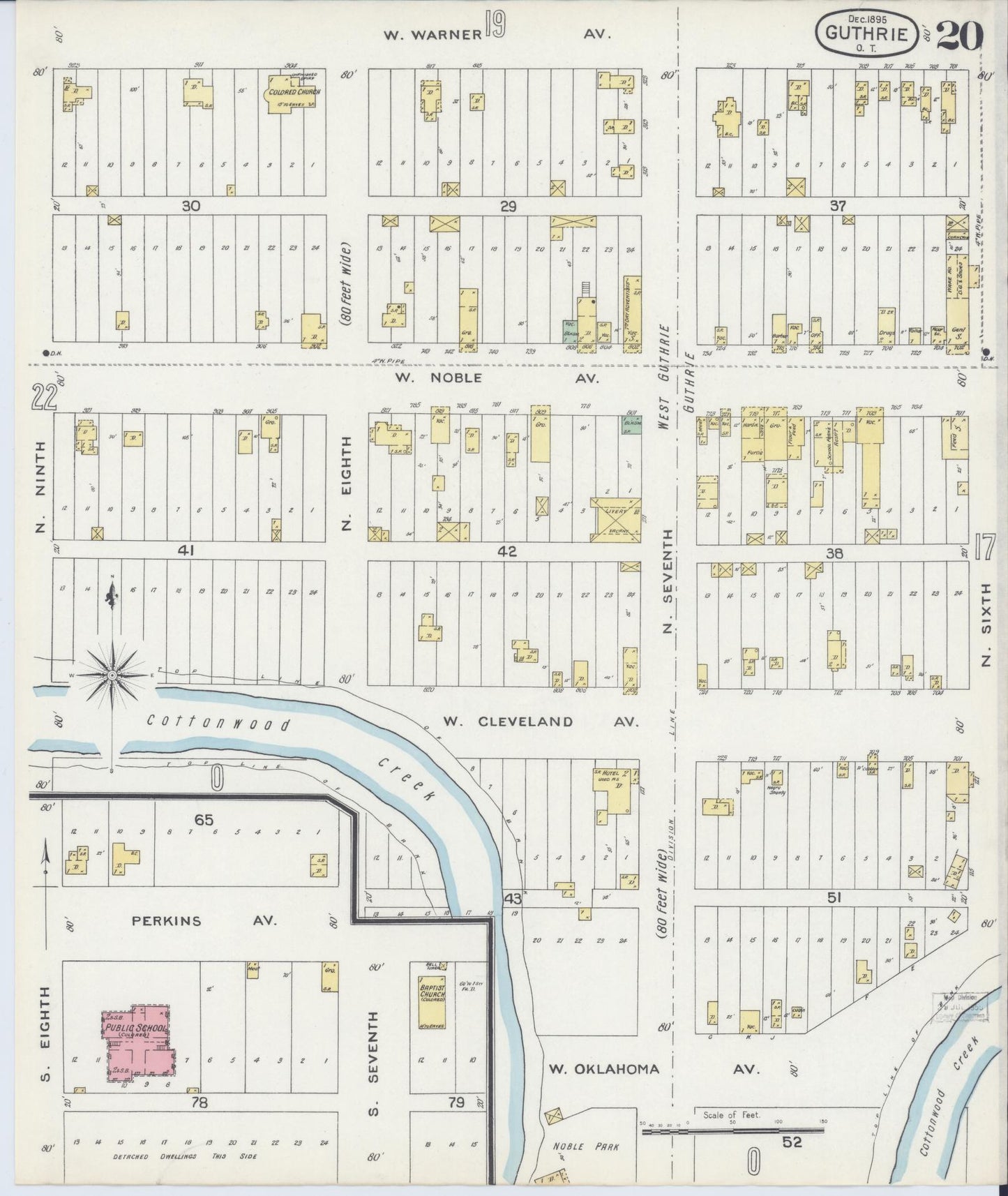 Sanborn Fire Insurance Map from Guthrie, Logan County, Oklahoma (1895), Sheet #0020 - Complete Map Set gallery image, historic Sanborn map, vintage wall art, Oklahoma Oklahoma