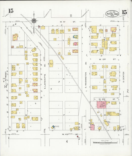 Sanborn Fire Insurance Map from Royal Oak, Oakland County, Michigan (1926), Sheet #0015 - Historic Sanborn Fire Insurance Map Print, vintage old map wall art, antique decor, genealogy gift, Michigan Michigan map