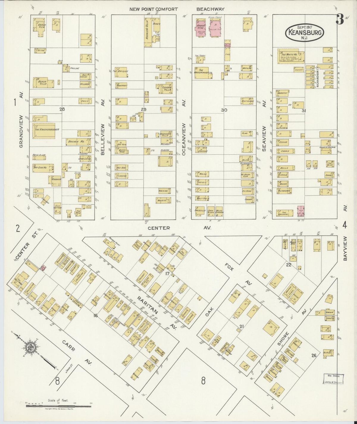 Sanborn Fire Insurance Map from Keansburg, Monmouth County, New Jersey (1917), Sheet #0003 - Complete Map Set gallery image, historic Sanborn map, vintage wall art, New Jersey New Jersey