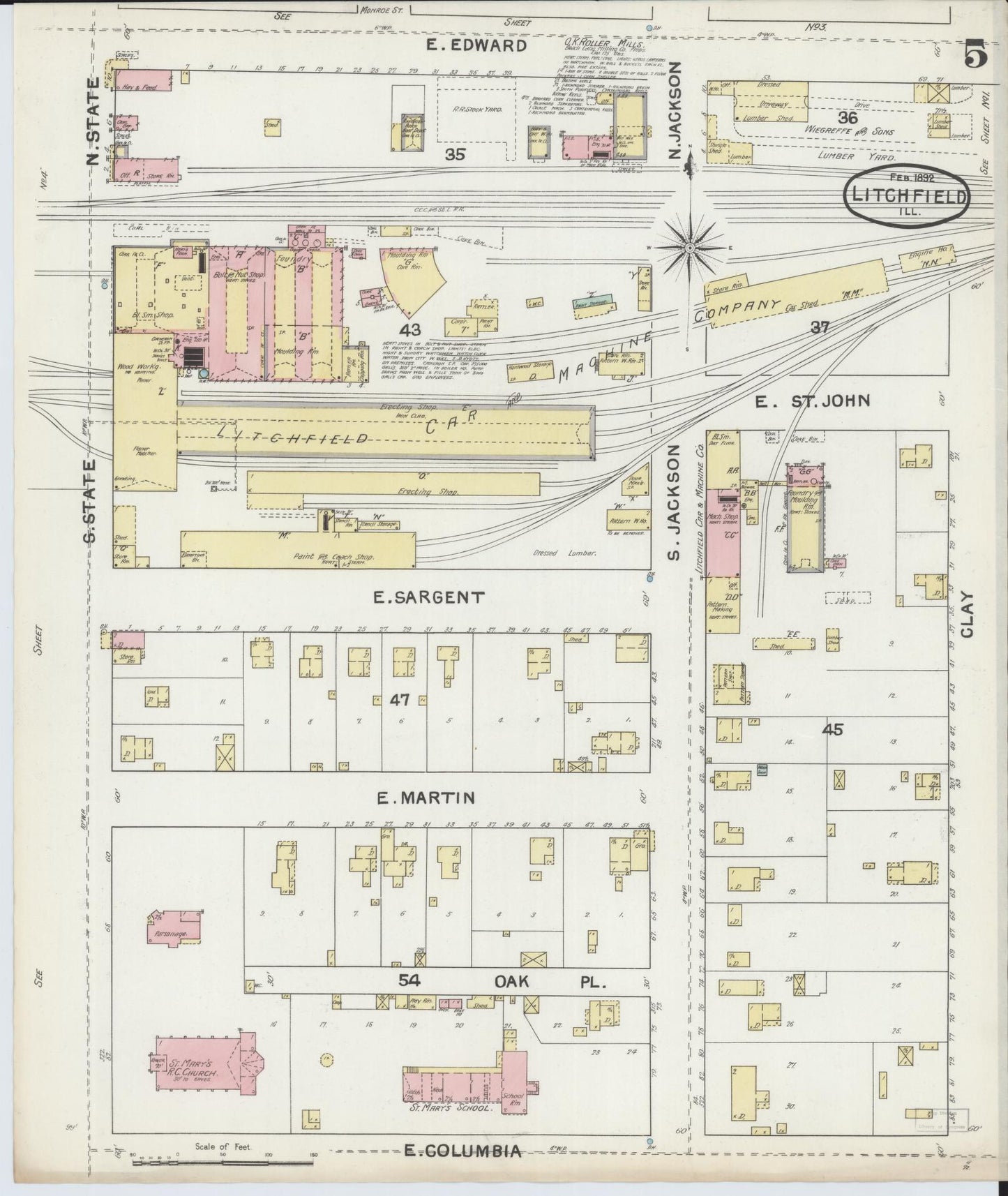 Sanborn Fire Insurance Map from Litchfield, Montgomery County, Illinois (1892), Sheet #0005 - Complete Map Set gallery image, historic Sanborn map, vintage wall art, Illinois Illinois