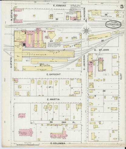 Sanborn Fire Insurance Map from Litchfield, Montgomery County, Illinois (1892), Sheet #0005 - Complete Map Set gallery image, historic Sanborn map, vintage wall art, Illinois Illinois