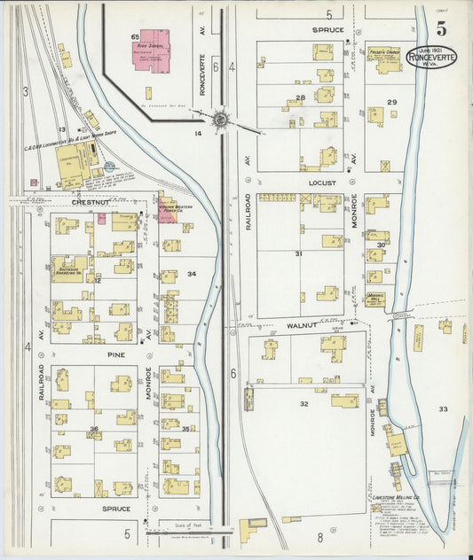Sanborn Fire Insurance Map from Ronceverte, Greenbrier County, West Virginia (1921), Sheet #0005 - Historic Sanborn Fire Insurance Map Print, vintage old map wall art, antique decor, genealogy gift, West Virginia West Virginia map