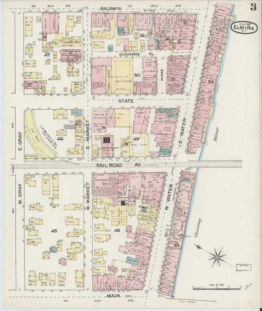 Sanborn Fire Insurance Map from Elmira, Chemung County, New York (1887), Sheet #0003 - Historic Sanborn Fire Insurance Map Print, vintage old map wall art, antique decor, genealogy gift, New York New York map