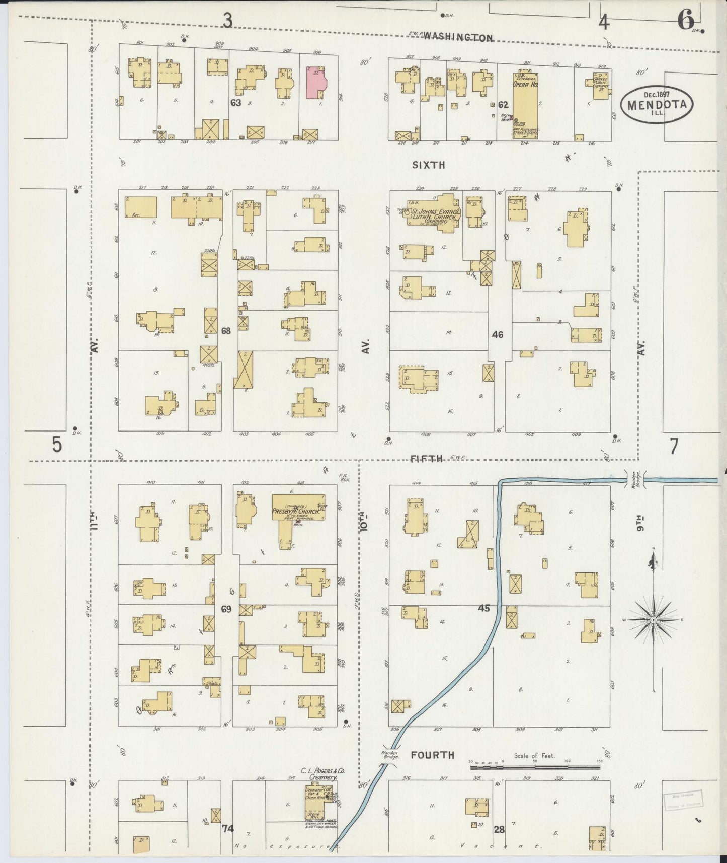 Sanborn Fire Insurance Map from Mendota, La Salle County, Illinois (1897), Sheet #0006 - Complete Map Set gallery image, historic Sanborn map, vintage wall art, Illinois Illinois