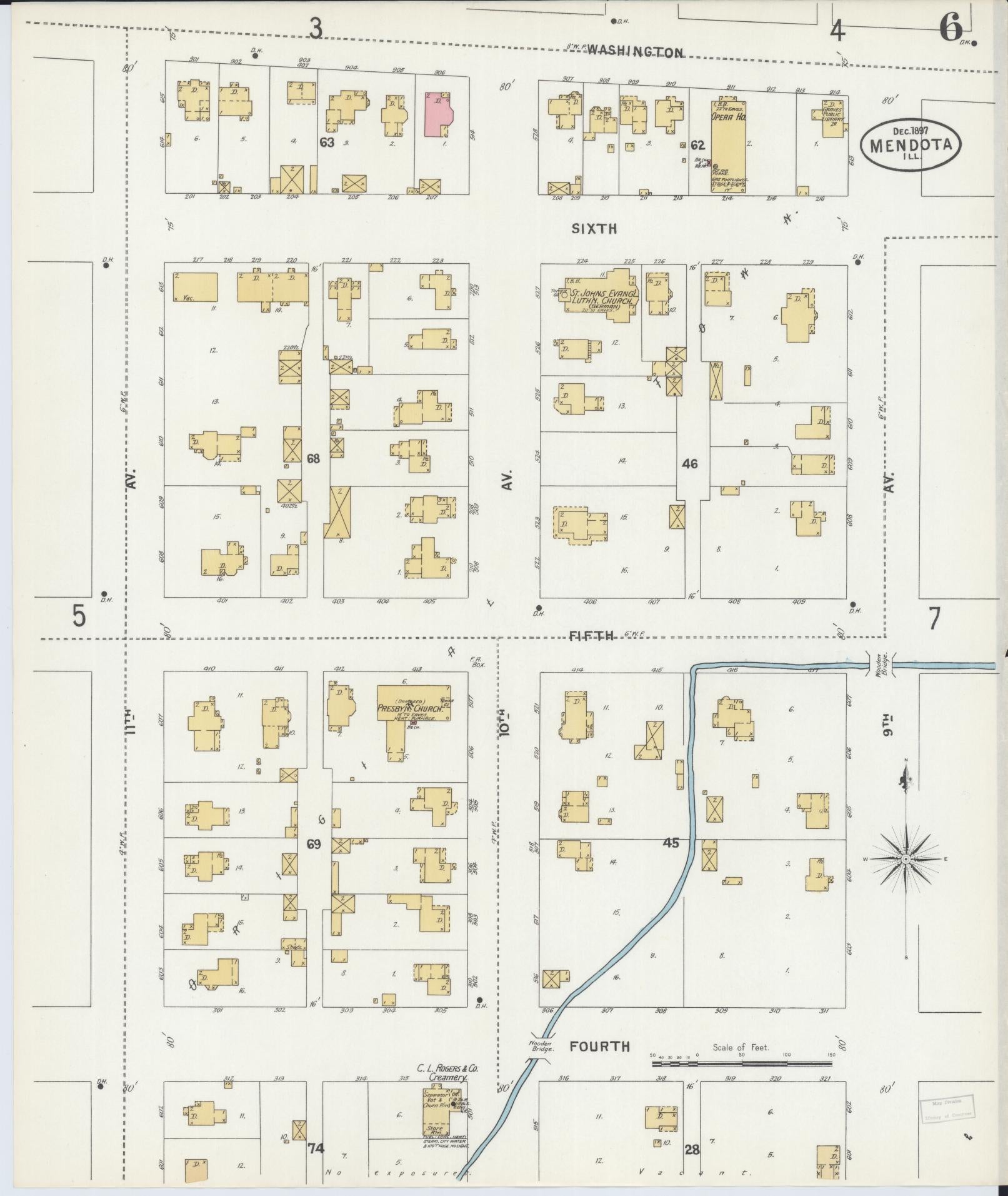 Sanborn Fire Insurance Map from Mendota, La Salle County, Illinois (1897), Sheet #0006 - Complete Map Set gallery image, historic Sanborn map, vintage wall art, Illinois Illinois