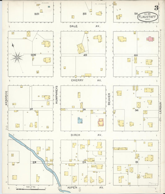 Sanborn Fire Insurance Map from Flagstaff, Coconino County, Arizona (1892), Sheet #0003 - Historic Sanborn Fire Insurance Map Print, vintage old map wall art, antique decor, genealogy gift, Arizona Arizona map