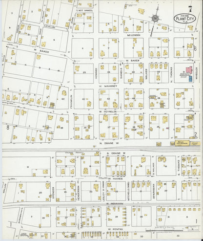 Sanborn Fire Insurance Map from Plant City, Hillborough County, Florida (1919), Sheet #0007 - Historic Sanborn Fire Insurance Map Print, vintage old map wall art, antique decor, genealogy gift, Florida Florida map