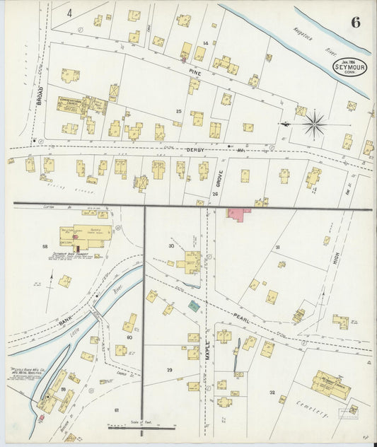 Sanborn Fire Insurance Map from Seymour, New Haven County, Connecticut (1906), Sheet #0006 - Historic Sanborn Fire Insurance Map Print, vintage old map wall art, antique decor, genealogy gift, Connecticut Connecticut map