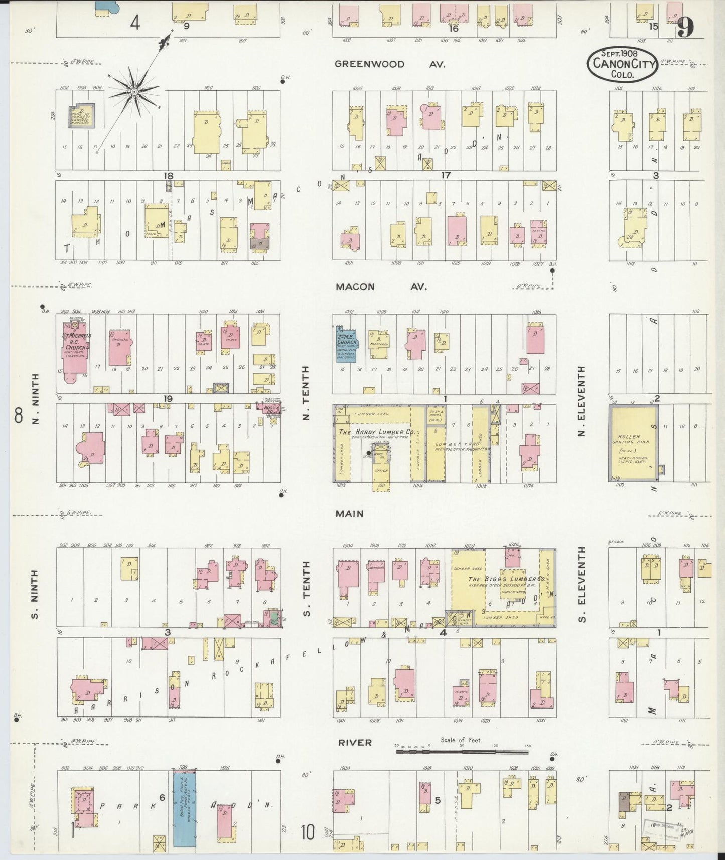 Sanborn Fire Insurance Map from Canon City, Fremont County, Colorado (1908), Sheet #0009 - Complete Map Set gallery image, historic Sanborn map, vintage wall art, Colorado Colorado