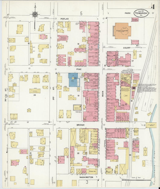 Sanborn Fire Insurance Map from Towanda, Bradford County, Pennsylvania (1911), Sheet #0004 - Historic Sanborn Fire Insurance Map Print, vintage old map wall art, antique decor, genealogy gift, Pennsylvania Pennsylvania map