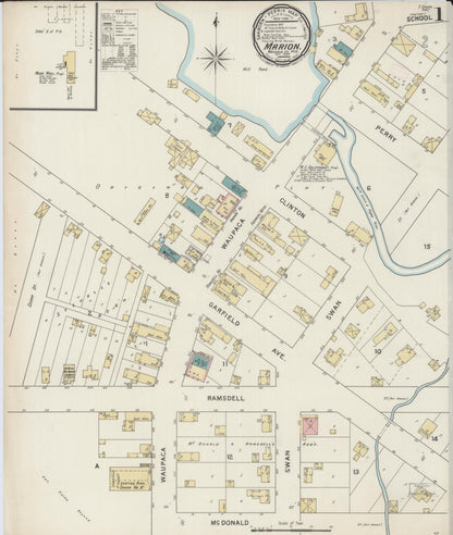 Sanborn Fire Insurance Map from Marion, Waupaca County, Wisconsin (1894), Sheet #0001 - Historic Sanborn Fire Insurance Map Print, vintage old map wall art, antique decor, genealogy gift, Wisconsin Wisconsin map