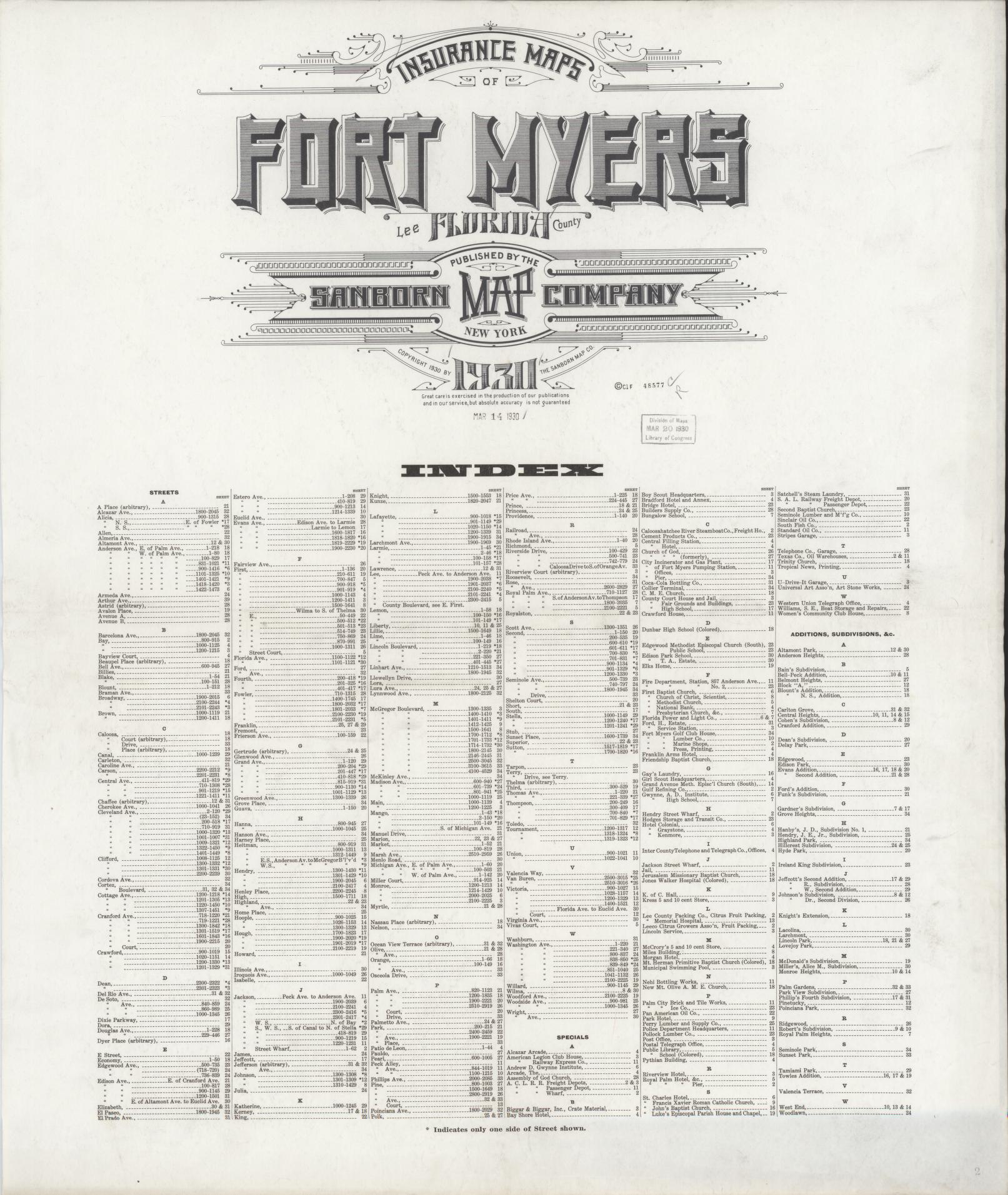 Sanborn Fire Insurance Map from Fort Myers, Lee County, Florida (1930), Sheet #0001 - Historic Sanborn Fire Insurance Map Print, vintage old map wall art, antique decor, genealogy gift, Florida Florida map