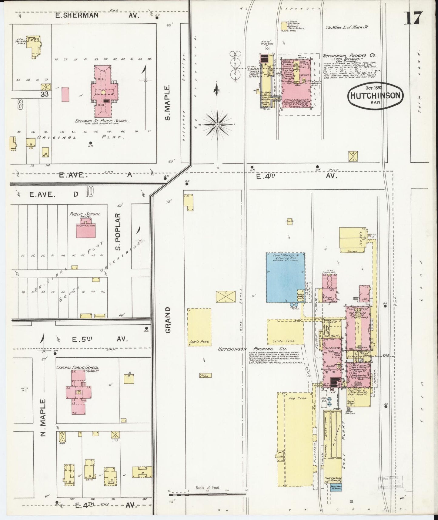 Sanborn Fire Insurance Map from Hutchinson, Reno County, Kansas (1892), Sheet #0017 - Historic Sanborn Fire Insurance Map Print, vintage old map wall art, antique decor, genealogy gift, Kansas Kansas map