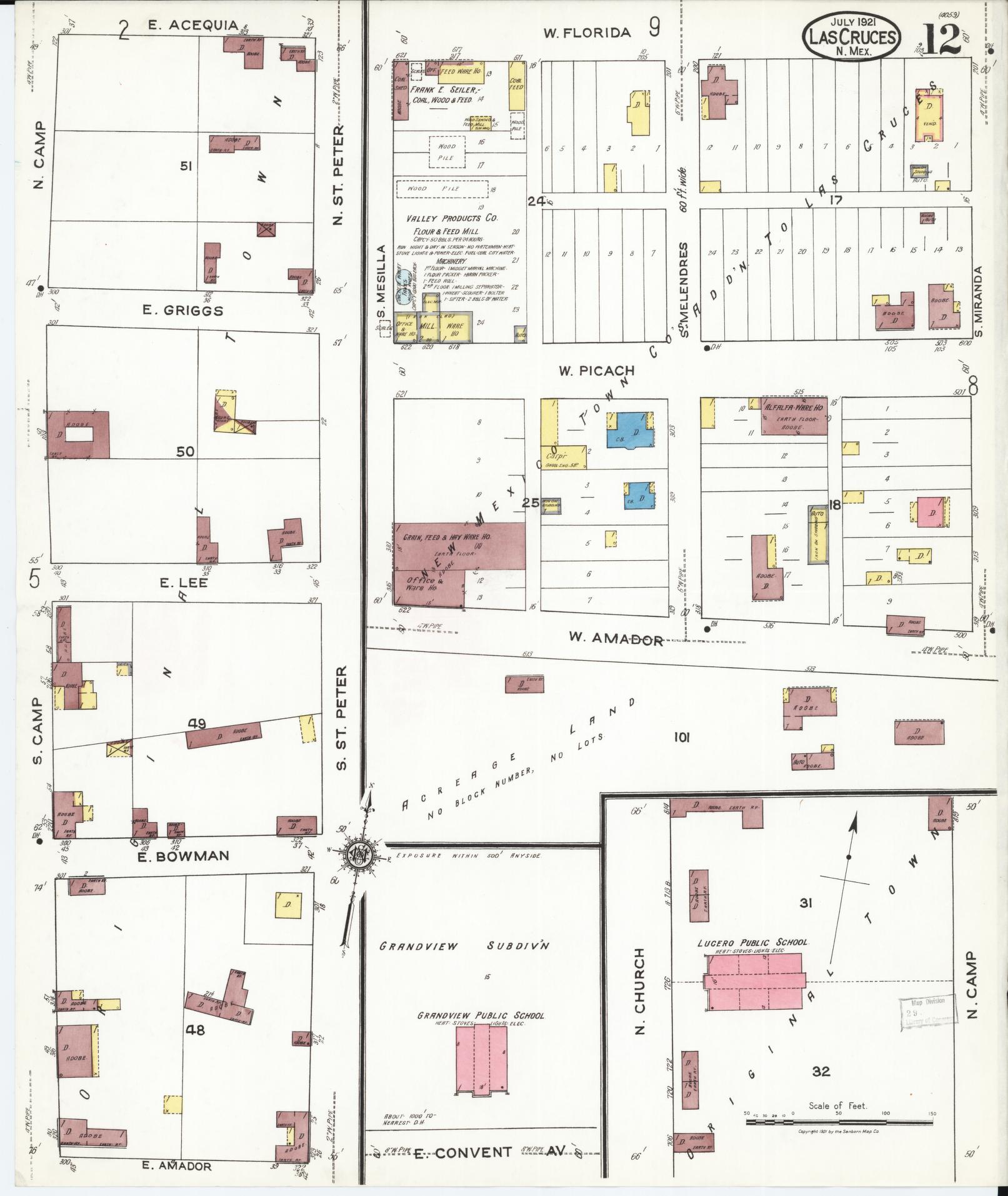 Sanborn Fire Insurance Map from Las Cruces, Dona Ana County, New Mexico (1921), Sheet #0012 - Complete Map Set gallery image, historic Sanborn map, vintage wall art, New Mexico New Mexico