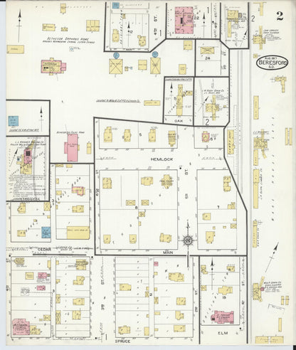 Sanborn Fire Insurance Map from Beresford, Union And Lincoln Counties, South Dakota (1917), Sheet #0002 - Complete Map Set gallery image, historic Sanborn map, vintage wall art, South Dakota South Dakota