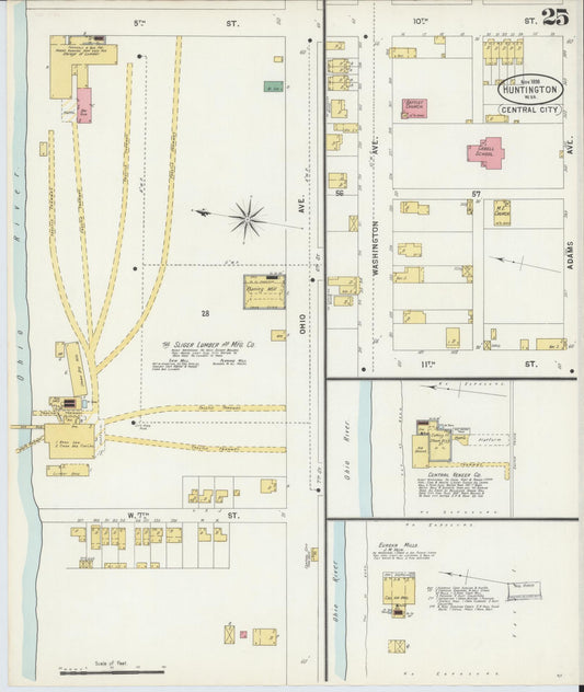Sanborn Fire Insurance Map from Huntington, Cabell County, West Virginia (1898), Sheet #0025 - Historic Sanborn Fire Insurance Map Print, vintage old map wall art, antique decor, genealogy gift, West Virginia West Virginia map
