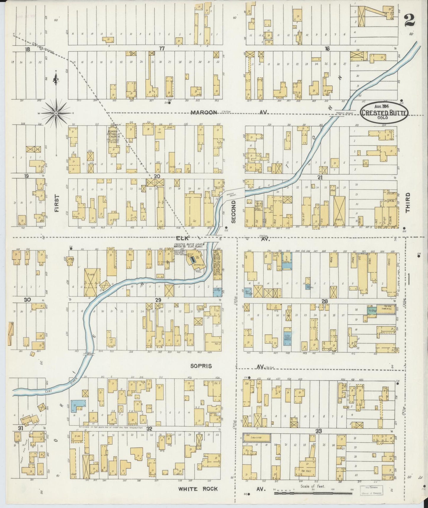 Sanborn Fire Insurance Map from Crested Butte, Gunnison County, Colorado (1904), Sheet #0002 - Complete Map Set gallery image, historic Sanborn map, vintage wall art, Colorado Colorado