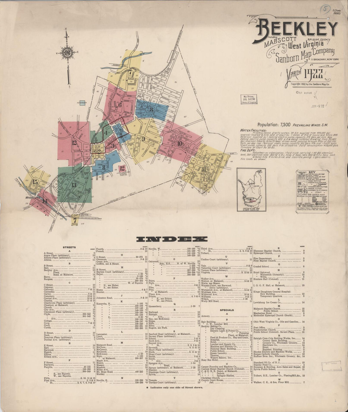 Sanborn Fire Insurance Map from Beckley, Raleigh County, West Virginia (1922), Sheet #0001 - Complete Map Set gallery image, historic Sanborn map, vintage wall art, West Virginia West Virginia