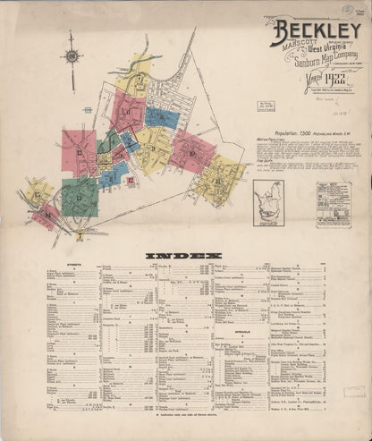 Sanborn Fire Insurance Map from Beckley, Raleigh County, West Virginia (1922), Sheet #0001 - Complete Map Set gallery image, historic Sanborn map, vintage wall art, West Virginia West Virginia