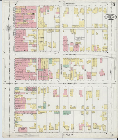 Sanborn Fire Insurance Map from Findlay, Hancock County, Ohio (1895), Sheet #0005 - Historic Sanborn Fire Insurance Map Print, vintage old map wall art, antique decor, genealogy gift, Ohio Ohio map