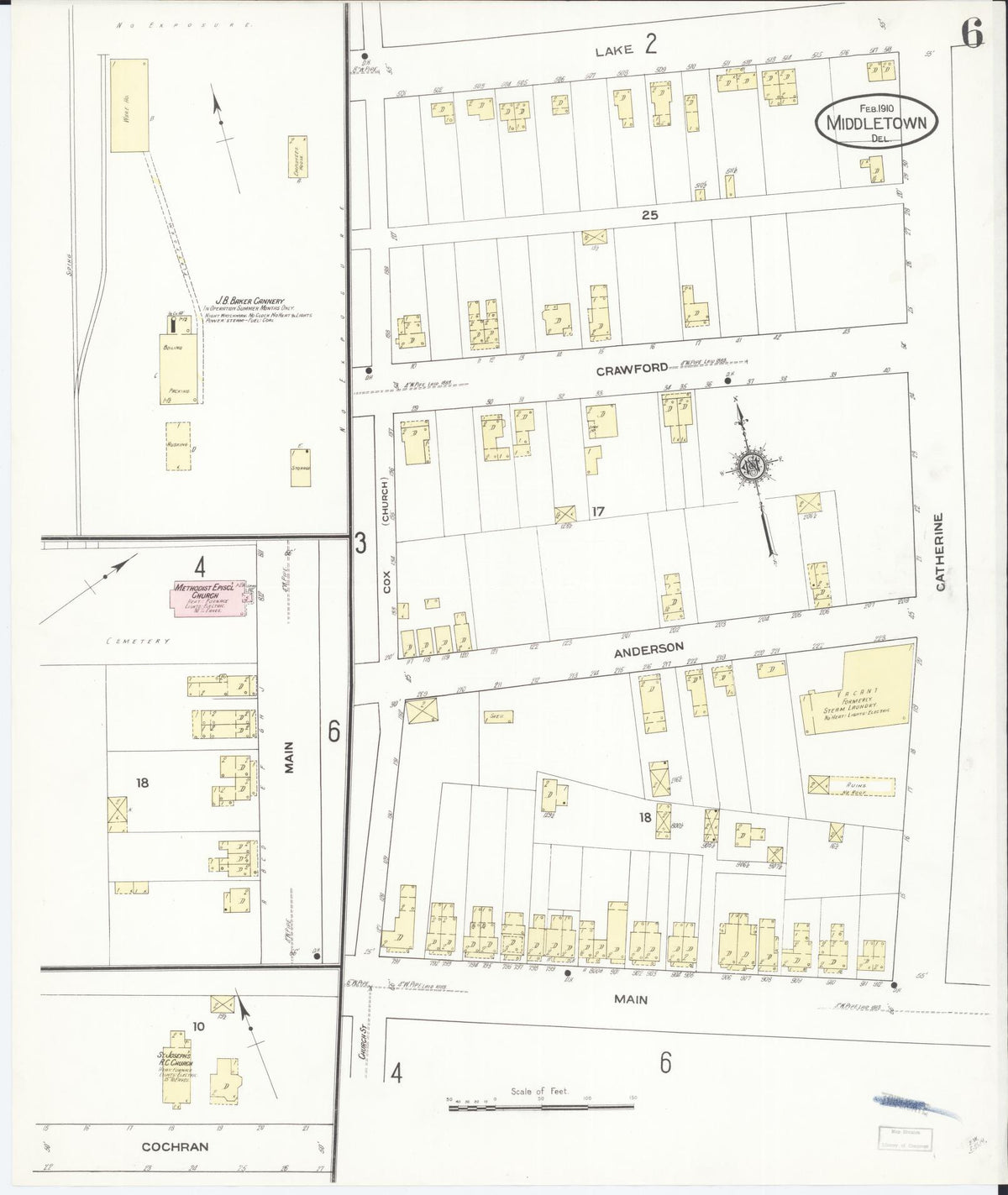 Sanborn Fire Insurance Map from Middletown, New Castle County, Delaware (1910), Sheet #0006 - Historic Sanborn Fire Insurance Map Print, vintage old map wall art, antique decor, genealogy gift, Delaware Delaware map
