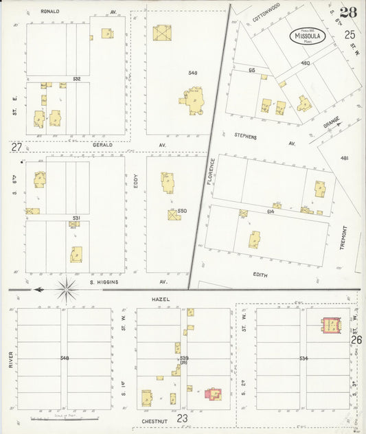 Sanborn Fire Insurance Map from Missoula, Missoula County, Montana (1902), Sheet #0028 - Historic Sanborn Fire Insurance Map Print, vintage old map wall art, antique decor, genealogy gift, Montana Montana map