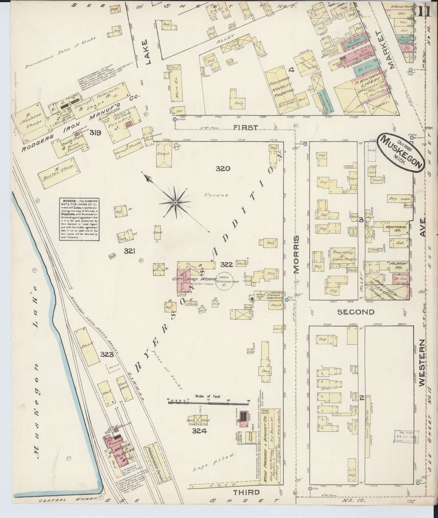 Sanborn Fire Insurance Map from Muskegon, Muskegon County, Michigan (1883), Sheet #0011 - Complete Map Set gallery image, historic Sanborn map, vintage wall art, Michigan Michigan