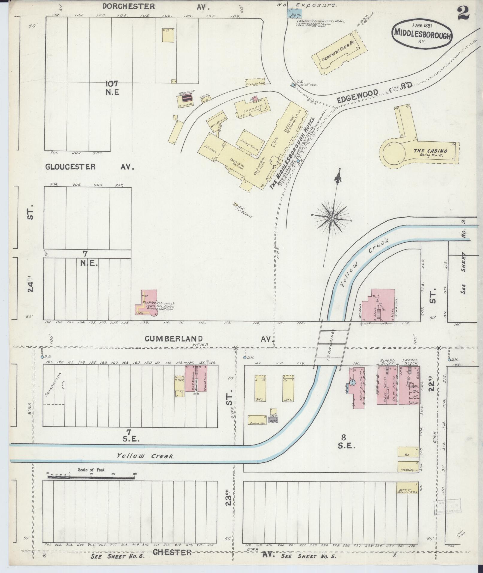 Sanborn Fire Insurance Map from Middlesboro, Bell County, Kentucky (1891), Sheet #0002 - Complete Map Set gallery image, historic Sanborn map, vintage wall art, Kentucky Kentucky