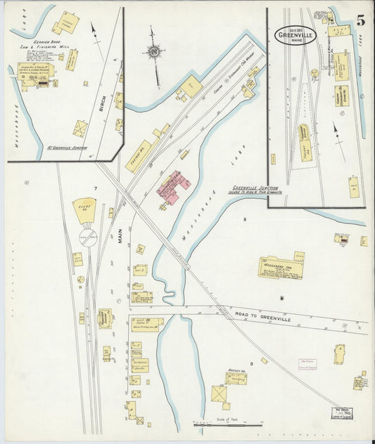 Sanborn Fire Insurance Map from Greenville, Piscataquis County, Maine (1911), Sheet #0005 - Historic Sanborn Fire Insurance Map Print, vintage old map wall art, antique decor, genealogy gift, Maine Maine map