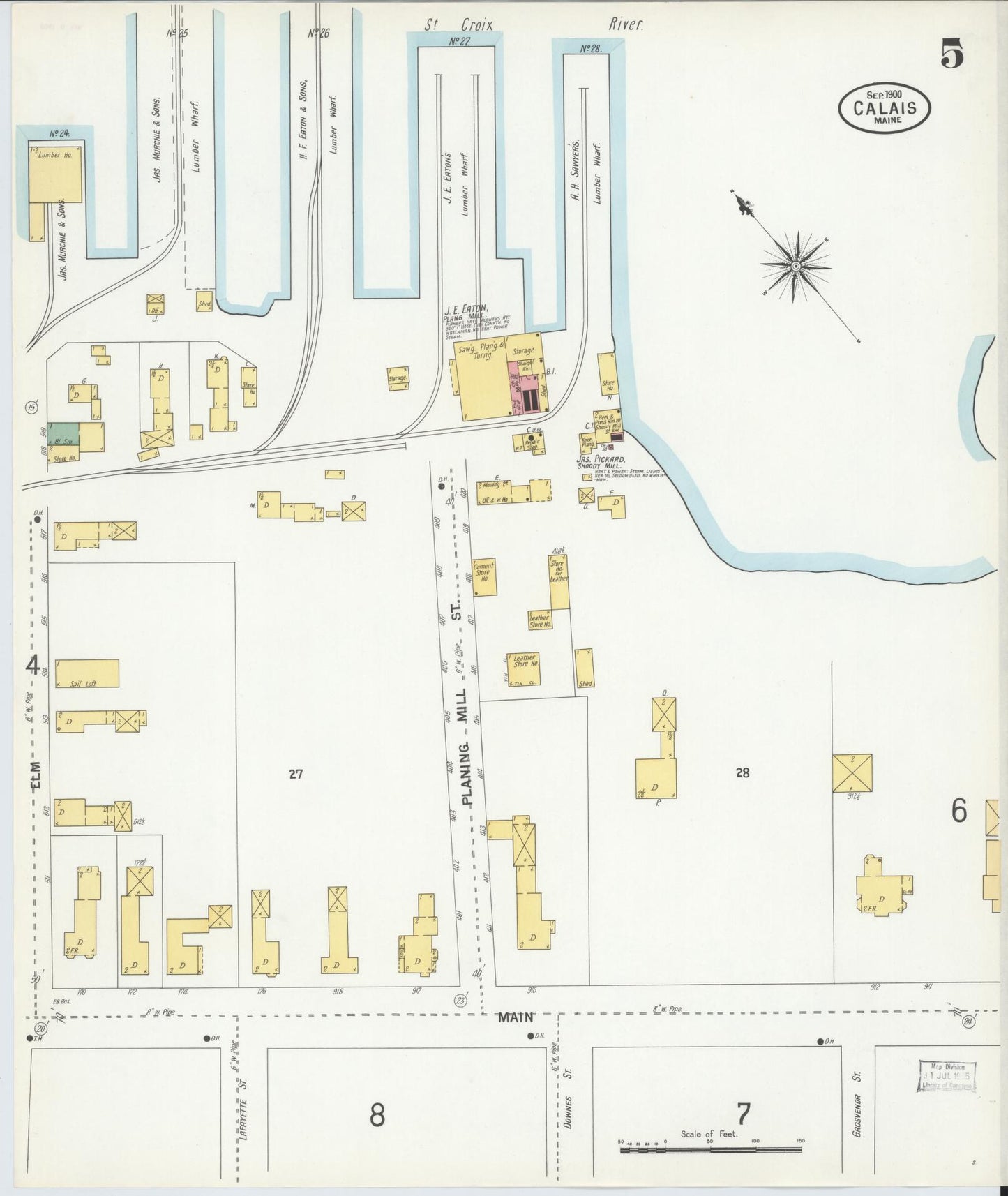 Sanborn Fire Insurance Map from Calais, Washington County, Maine (1900), Sheet #0005 - Complete Map Set gallery image, historic Sanborn map, vintage wall art, Maine Maine