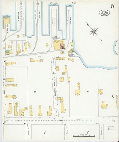 Sanborn Fire Insurance Map from Calais, Washington County, Maine (1900), Sheet #0005 - Complete Map Set gallery image, historic Sanborn map, vintage wall art, Maine Maine