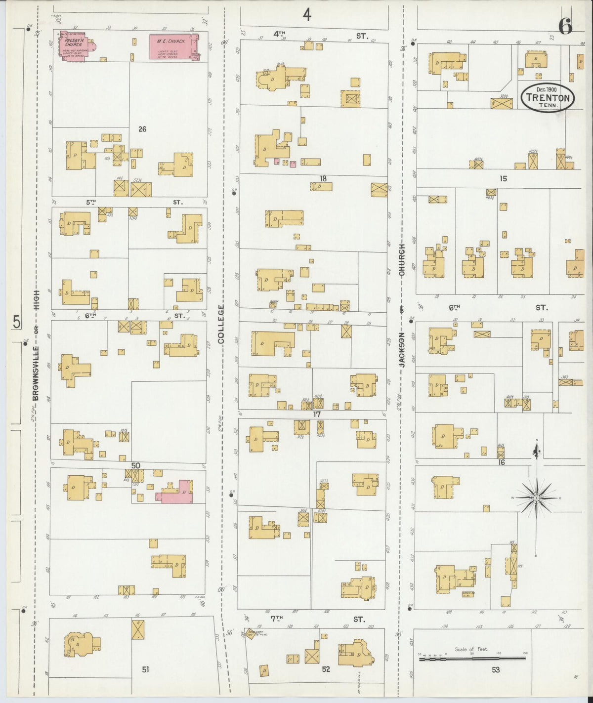Sanborn Fire Insurance Map from Trenton, Gibson County, Tennessee (1900), Sheet #0006 - Complete Map Set gallery image, historic Sanborn map, vintage wall art, Tennessee Tennessee