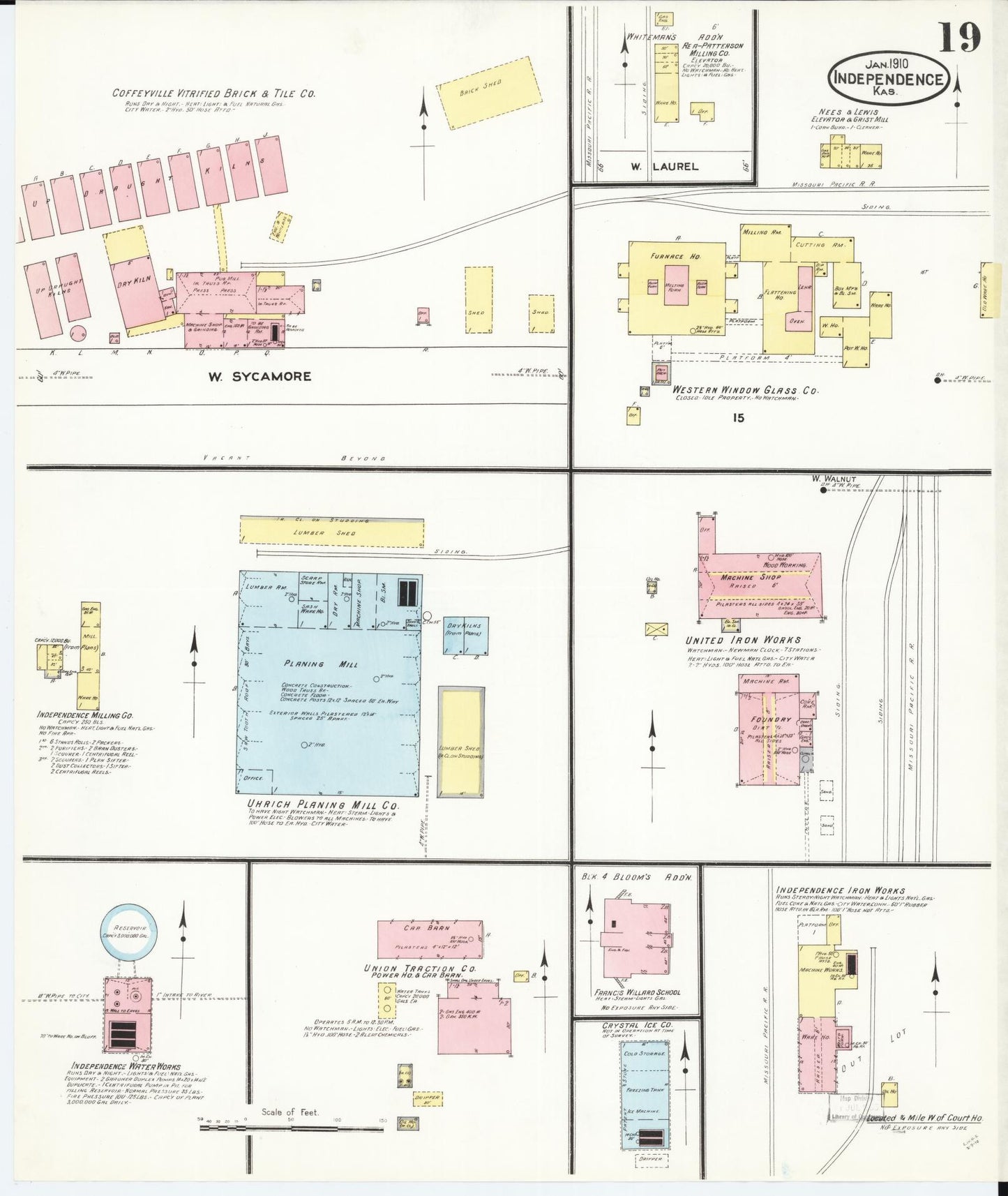 Sanborn Fire Insurance Map from Independence, Montgomery County, Kansas (1910), Sheet #0019 - Historic Sanborn Fire Insurance Map Print, vintage old map wall art, antique decor, genealogy gift, Kansas Kansas map