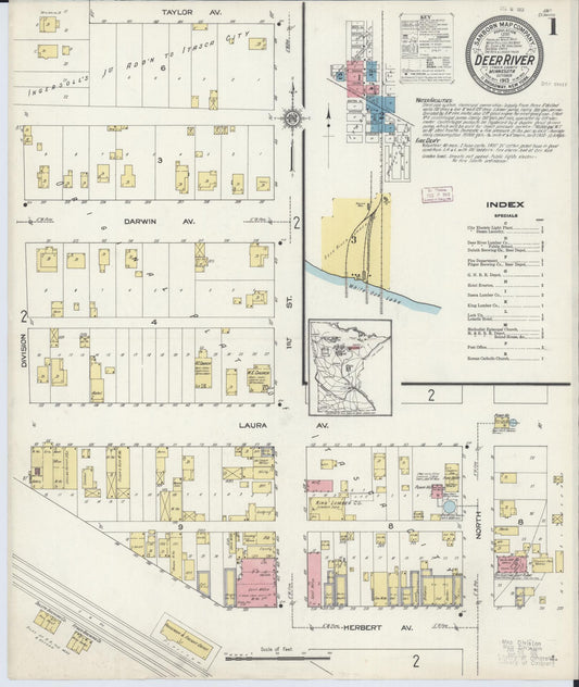 Sanborn Fire Insurance Map from Deer River, Itasca County, Minnesota (1913), Sheet #0001 - Complete Map Set gallery image, historic Sanborn map, vintage wall art, Minnesota Minnesota