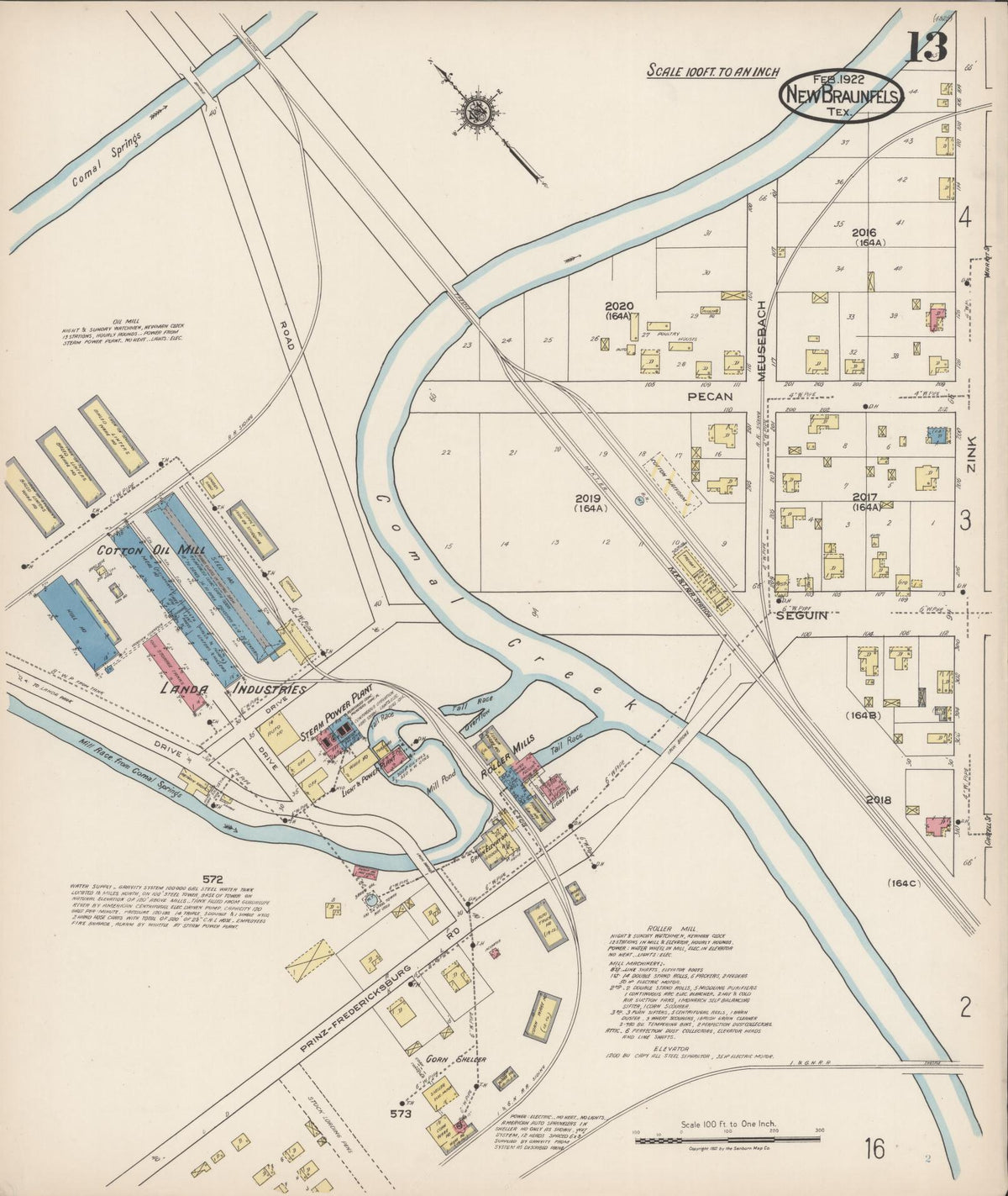 Sanborn Fire Insurance Map from New Braunfels, Comal County, Texas (1922), Sheet #0013 - Complete Map Set gallery image, historic Sanborn map, vintage wall art, Texas Texas