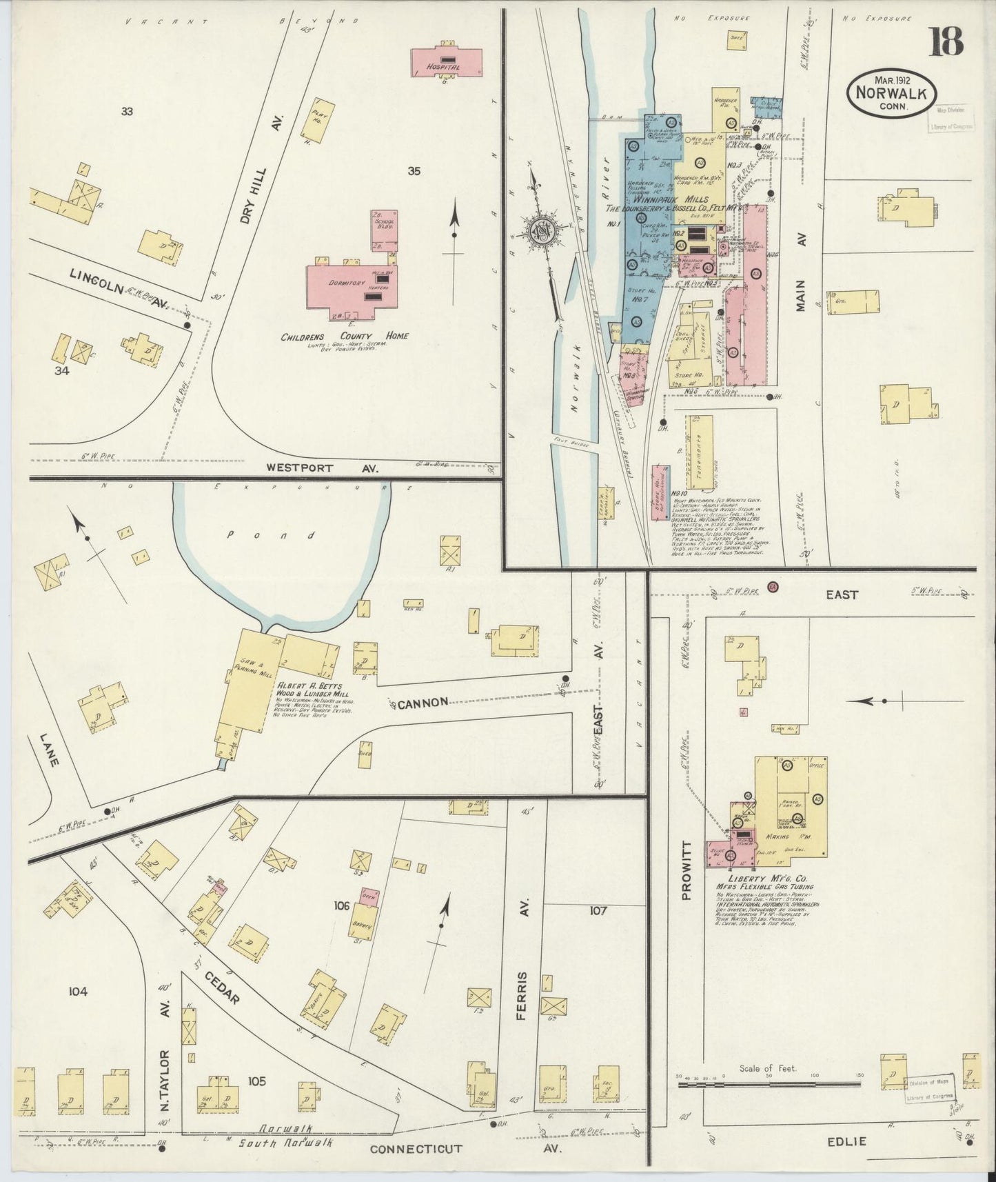 Sanborn Fire Insurance Map from Norwalk, Fairfield County, Connecticut (1912), Sheet #0018 - Complete Map Set gallery image, historic Sanborn map, vintage wall art, Connecticut Connecticut