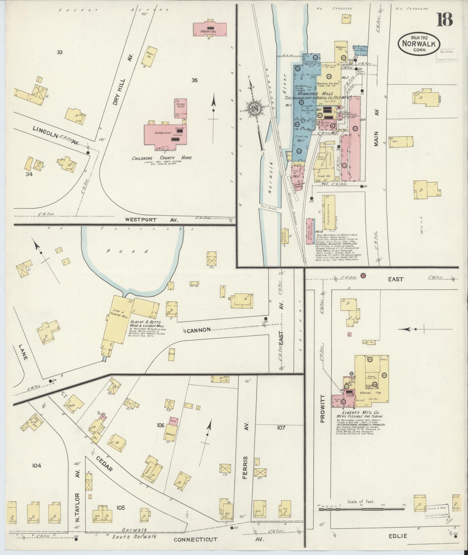 Sanborn Fire Insurance Map from Norwalk, Fairfield County, Connecticut (1912), Sheet #0018 - Complete Map Set gallery image, historic Sanborn map, vintage wall art, Connecticut Connecticut