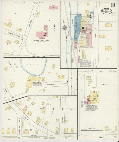 Sanborn Fire Insurance Map from Norwalk, Fairfield County, Connecticut (1912), Sheet #0018 - Complete Map Set gallery image, historic Sanborn map, vintage wall art, Connecticut Connecticut