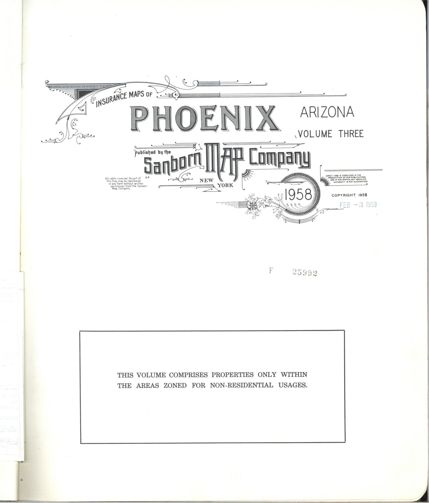 Sanborn Fire Insurance Map from Phoenix, Maricopa County, Arizona (1958), Sheet #0001 - Historic Sanborn Fire Insurance Map Print, vintage old map wall art, antique decor, genealogy gift, Arizona Arizona map