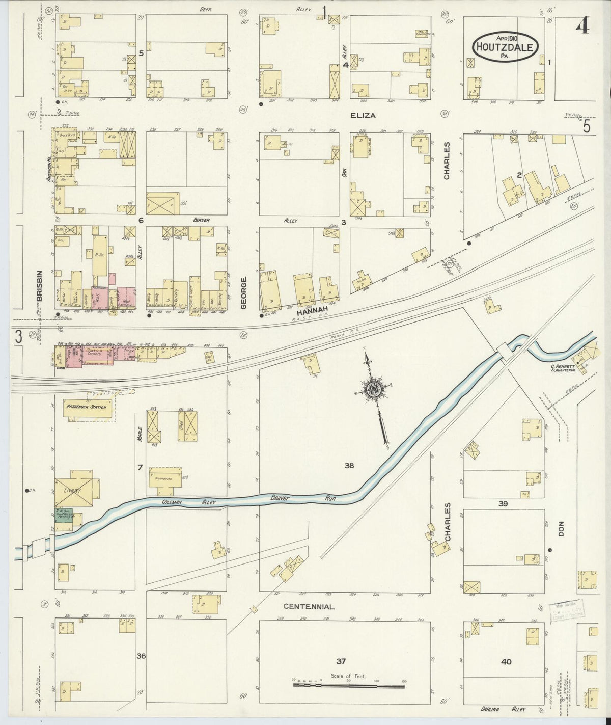 Sanborn Fire Insurance Map from Houtzdale, Clearfield County, Pennsylvania (1910), Sheet #0004 - Historic Sanborn Fire Insurance Map Print, vintage old map wall art, antique decor, genealogy gift, Pennsylvania Pennsylvania map