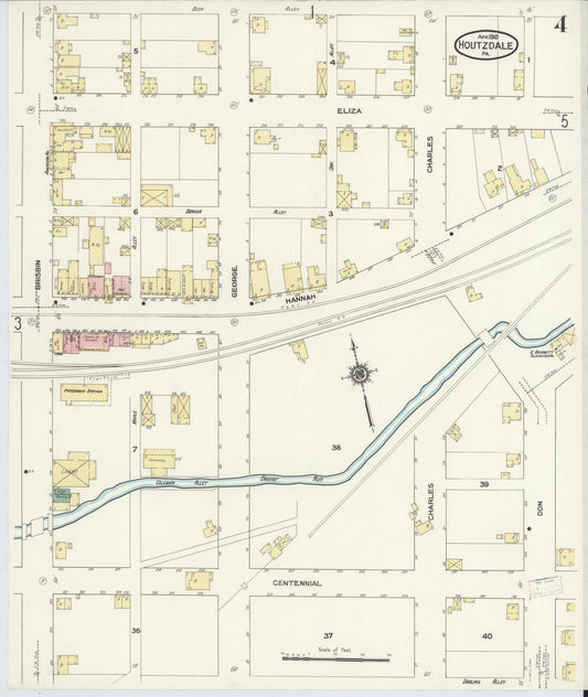 Sanborn Fire Insurance Map from Houtzdale, Clearfield County, Pennsylvania (1910), Sheet #0004 - Historic Sanborn Fire Insurance Map Print, vintage old map wall art, antique decor, genealogy gift, Pennsylvania Pennsylvania map