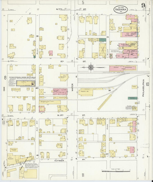 Sanborn Fire Insurance Map from Indiana, Indiana County, Pennsylvania (1910), Sheet #0009 - Historic Sanborn Fire Insurance Map Print, vintage old map wall art, antique decor, genealogy gift, Pennsylvania Pennsylvania map