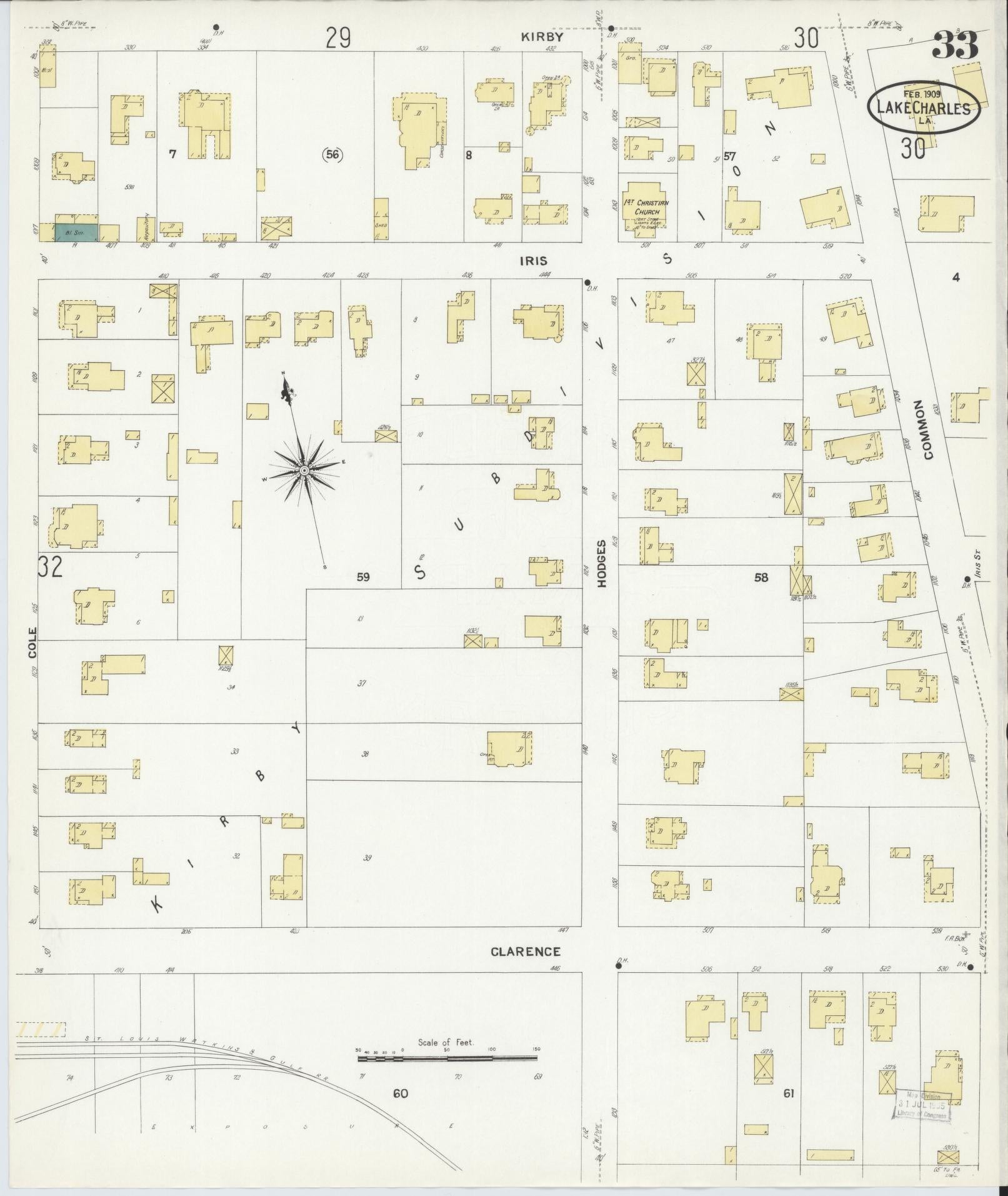 Sanborn Fire Insurance Map from Lake Charles, Calcasieu Parish, Louisiana (1909), Sheet #0033 - Complete Map Set gallery image, historic Sanborn map, vintage wall art, Louisiana Louisiana