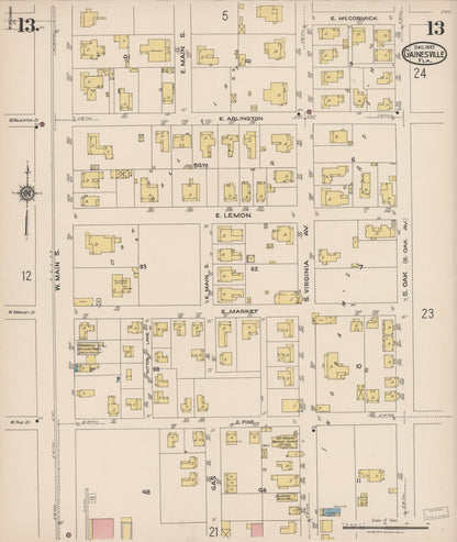 Sanborn Fire Insurance Map from Gainesville, Alachua County, Florida (1922), Sheet #0013 - Historic Sanborn Fire Insurance Map Print, vintage old map wall art, antique decor, genealogy gift, Florida Florida map
