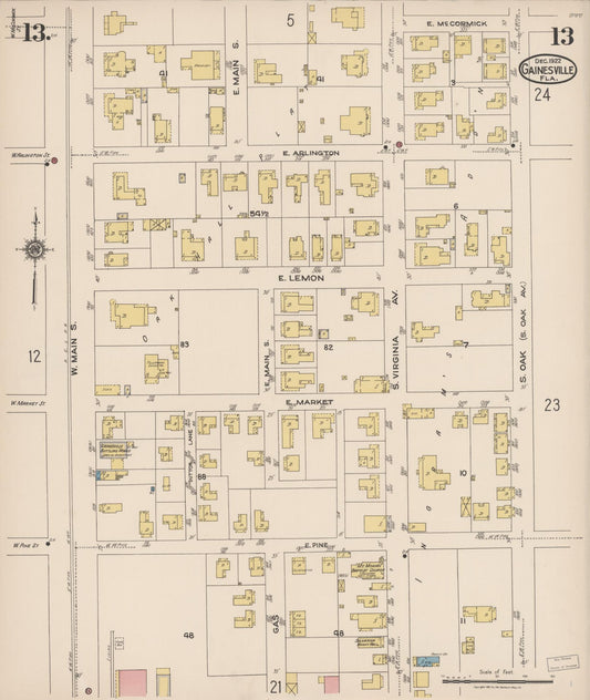 Sanborn Fire Insurance Map from Gainesville, Alachua County, Florida (1922), Sheet #0013 - Historic Sanborn Fire Insurance Map Print, vintage old map wall art, antique decor, genealogy gift, Florida Florida map
