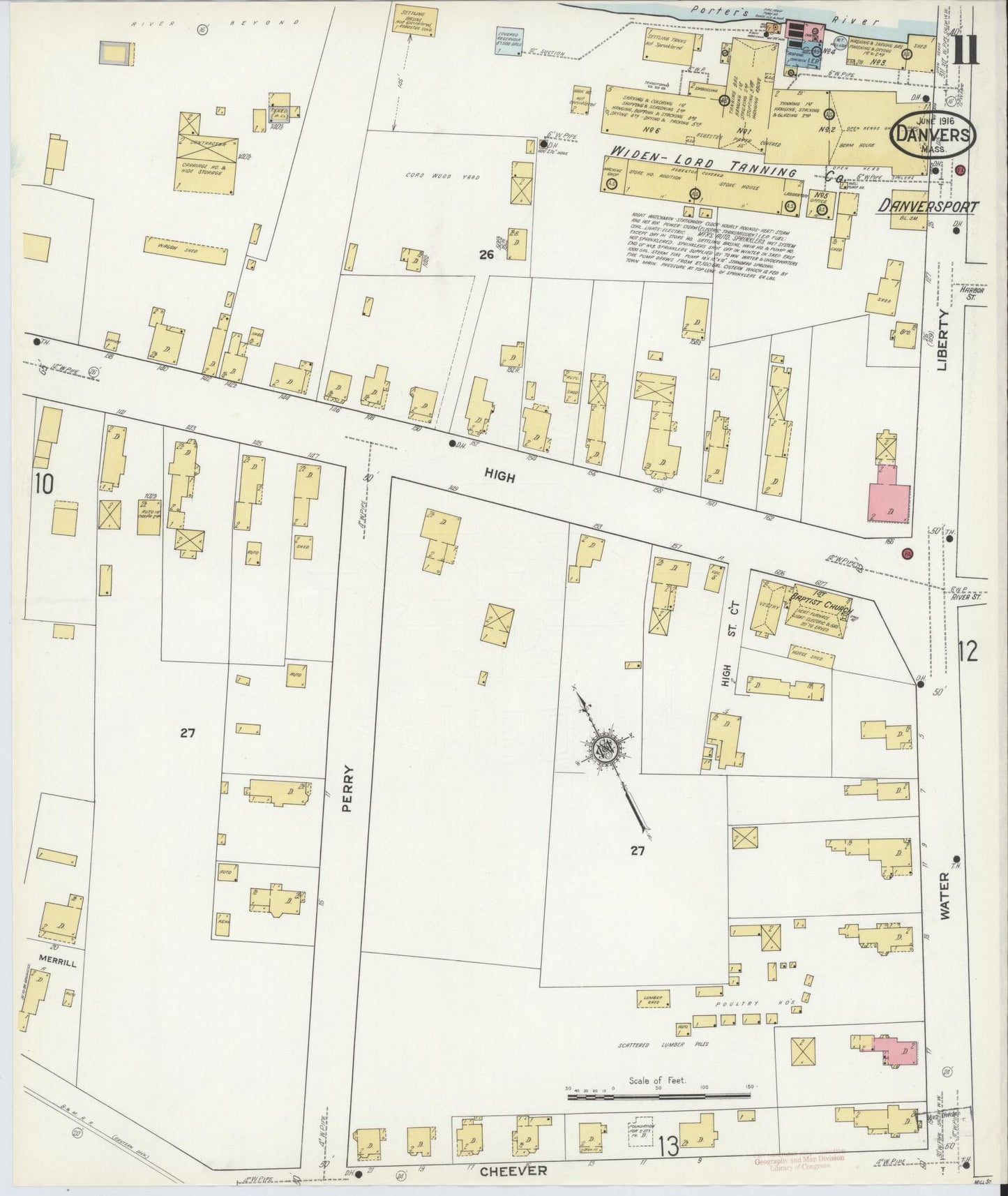 Sanborn Fire Insurance Map from Danvers, Essex County, Massachusetts (1916), Sheet #0011 - Complete Map Set gallery image, historic Sanborn map, vintage wall art, Massachusetts Massachusetts