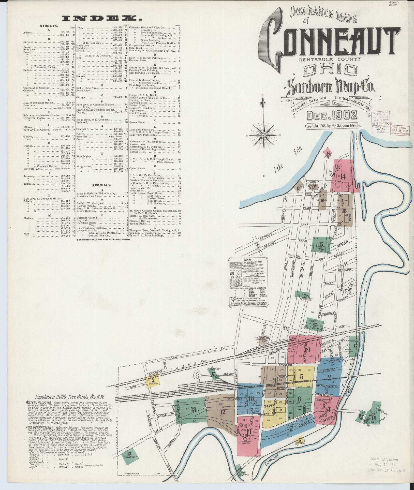 Sanborn Fire Insurance Map from Conneaut, Ashtabula County, Ohio (1902), Sheet #0001 - Historic Sanborn Fire Insurance Map Print, vintage old map wall art, antique decor, genealogy gift, Ohio Ohio map