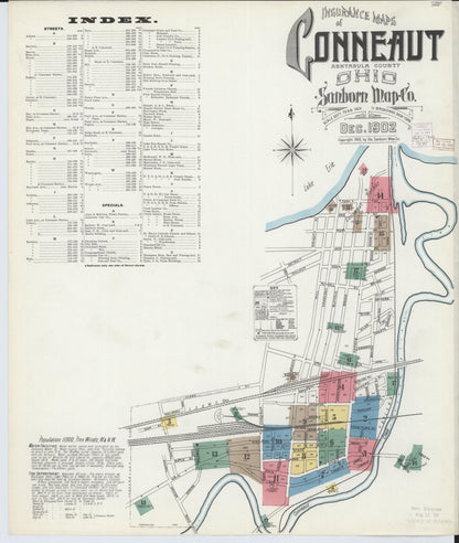 Sanborn Fire Insurance Map from Conneaut, Ashtabula County, Ohio (1902), Sheet #0001 - Historic Sanborn Fire Insurance Map Print, vintage old map wall art, antique decor, genealogy gift, Ohio Ohio map