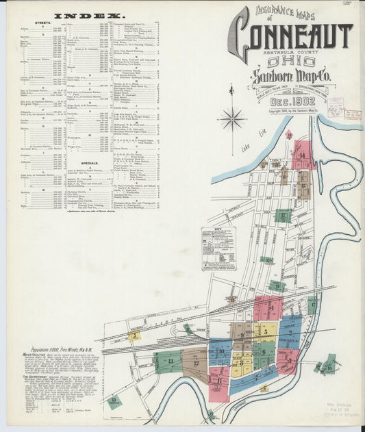 Sanborn Fire Insurance Map from Conneaut, Ashtabula County, Ohio (1902), Sheet #0001 - Historic Sanborn Fire Insurance Map Print, vintage old map wall art, antique decor, genealogy gift, Ohio Ohio map