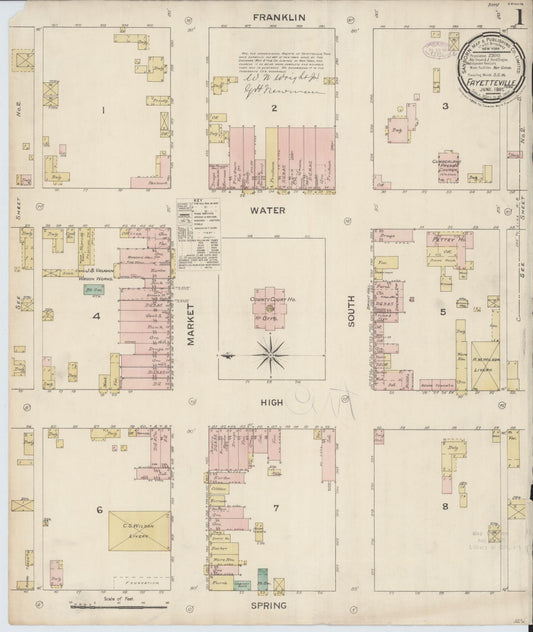 Sanborn Fire Insurance Map from Fayetteville, Lincoln County, Tennessee (1887), Sheet #0001 - Historic Sanborn Fire Insurance Map Print, vintage old map wall art, antique decor, genealogy gift, Tennessee Tennessee map